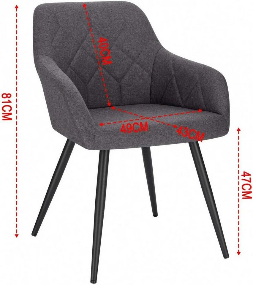 EUGAD Esszimmerstuhl, Polsterstuhl Leinen,mit Armlehnen Metallbeinen Dunkelgrau, Hellgrau 10 EUGAD Esszimmerstuhl, Polsterstuhl Leinen,mit Armlehnen Metallbeinen Dunkelgrau, Hellgrau – Bild 8