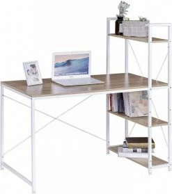 EUGAD Schreibtisch, Bürotisch mit Ablage Holz Stahl 120x64x120cm (BxTxH) Hell Eiche+schwarz Dunkel Buche-Schwarz, Hell Eiche-Schwarz, Hell Eiche-Wei&szlig; -EUGAD Verkäufe a1f8339e caa6 5099 8fb1 8965eac3cc73