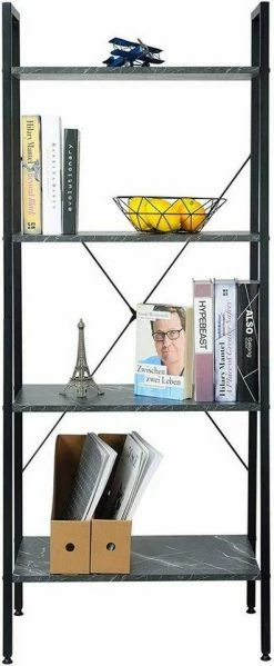 EUGAD Bücherregal, Standregal Bücherregal Metallregal Leiterregal Stufenregal Multifunktionale Regal Industrie Design MDF Metall Schwarz+schwarzer Marmor Golden+Weißer Marmor, Vintage -EUGAD Verkäufe a3042bae f6ef 5f49 807f e0f5c03b33ad