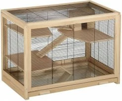 EUGAD Kleintierkäfig, Hamsterkäfig Holz Groß Mäusekäfig Nagerkäfig Nagervilla Dreistöckig 62x50x86cm