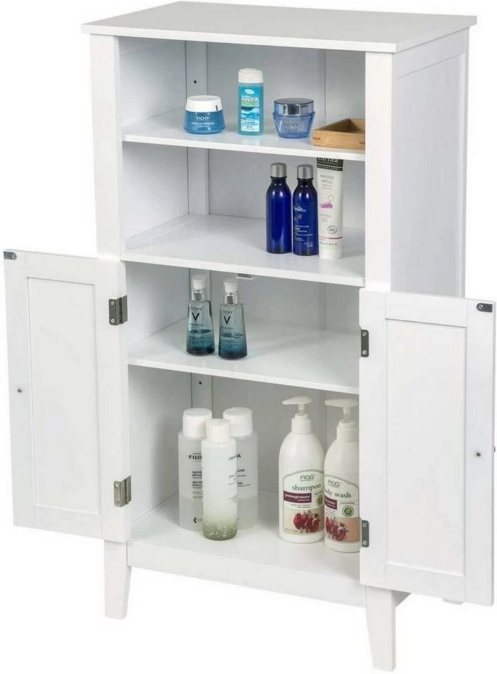 EUGAD Badkommode, Badschrank Beistellschrank, mit Doppeltür, 4 Fächern, MDF, Weiß 8 EUGAD Badkommode, Badschrank Beistellschrank, mit Doppeltür, 4 Fächern, MDF, Weiß – Bild 6