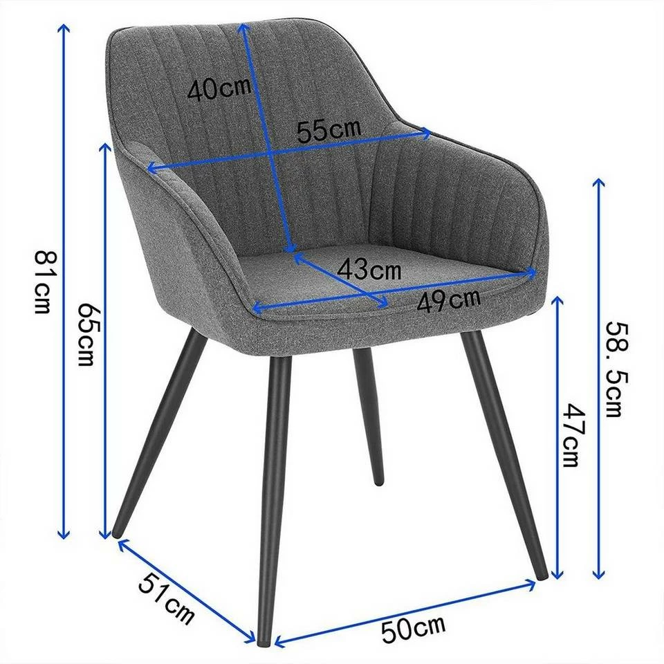 EUGAD Esszimmerstuhl (1 Stück), Küchenstuhl Wohnzimmerstuhl Sitzfläche aus Leinen Polsterstuhl mit Armlehne Metallbeine für Esszimmer Wohnzimmer Küche,Dunkelgrau Hellgrau 5 EUGAD Esszimmerstuhl (1 Stück), Küchenstuhl Wohnzimmerstuhl Sitzfläche aus Leinen Polsterstuhl mit Armlehne Metallbeine für Esszimmer Wohnzimmer Küche,Dunkelgrau Hellgrau – Bild 3