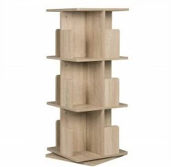EUGAD Bücherregal, Raumteiler Standregal mit 3 Ebenen, 360° frei drehbar, MDF, Natur