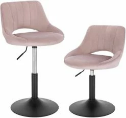 EUGAD Barhocker (2 St), Barstuhl Barsessel Sessel Loungesessel höhenverstellbar Clubsessel Cocktailsessel Drehsessel Samt Sitzhöhe 40–55 cm Rosa Dunkelgrau, Schwarz
