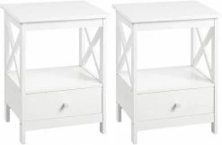 EUGAD Nachttisch, 2er-Set Beistelltisch Nachtschrank Nachtkommode Sofatisch aus MDF mit Schublade und Ablage für Schlafzimmer oder Wohnzimmer Weiß