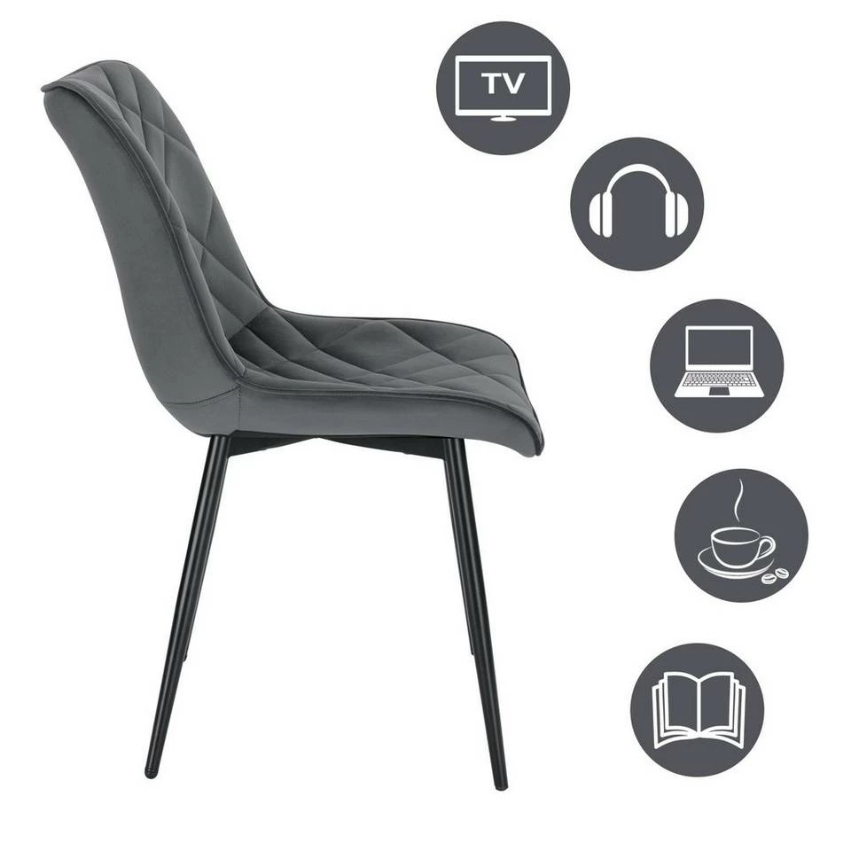 EUGAD Esszimmerstuhl (2 Stück), Küchenstuhl, Polsterstuhl Stuhl,Wohnzimmerstuhl ohne Armlehne, Metallbeine, Samt, Hellgrau Dunkelgrau, Schwarz 14 EUGAD Esszimmerstuhl (2 Stück), Küchenstuhl, Polsterstuhl Stuhl,Wohnzimmerstuhl ohne Armlehne, Metallbeine, Samt, Hellgrau Dunkelgrau, Schwarz – Bild 12