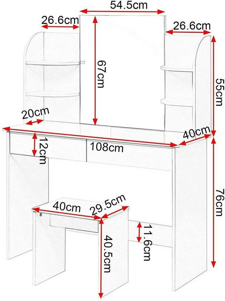 EUGAD Schminktisch, Schminktisch mit Spiegel und Hocker, Hochglanz Kosmetiktisch Weiß 5 EUGAD Schminktisch, Schminktisch mit Spiegel und Hocker, Hochglanz Kosmetiktisch Weiß – Bild 3