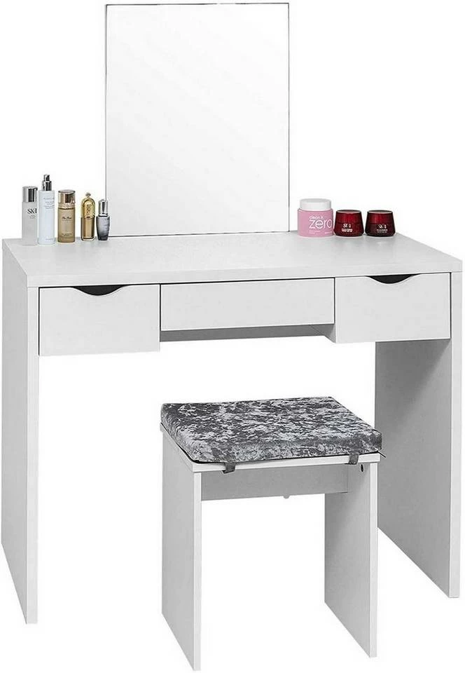 EUGAD Schminktisch, mit Hocker einem große Spiegel und 3 großen Schubladen Weiß-Eiche Eiche-Weiß, Weiß, Weiß-Eiche 11 EUGAD Schminktisch, mit Hocker einem große Spiegel und 3 großen Schubladen Weiß-Eiche Eiche-Weiß, Weiß, Weiß-Eiche – Bild 9