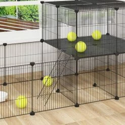 EUGAD Freigehege, Freigehege Kaninchen mit Stauraum Hasen Meerschweinchen Welpenauslauf Laufgitter mit Tür&Treppe DIY Schwarz 30 Platten (35x35cm/Platte) 105 x 70 x 70 cm -EUGAD Verkäufe aaa57215 821f 59fe 8a54 df94e36b0fa6