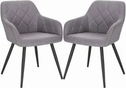 EUGAD Esszimmerstuhl (2 Stück), Wohnzimmerstuhl aus Leinen Polsterstuhl mit Armlehnen und Rückenlehne schwarze Gestell aus Metall Hellgrau Dunkelgrau