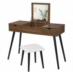 EUGAD Schminktisch, mit Aufklappbarem Spiegel, Schreibtisch mit 2 Schubladen, 100x40x75cm(L*B*H), Kosmetiktisch Computertisch mit große Tischplatte Eiche Weiß