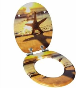 EUGAD WC-Sitz (1-St), Toilettensitz, WC Sitz mit Absenkautomatik, MDF, Holz, Softclose Scharnier Grüne Blätter, Holzfarbe, Lilie, Seestern, Seestern Am Strand, Seestern Sonnenuntergang, Stone, ‎Lila Blume und Stones -EUGAD Verkäufe b22893d6 845e 4faa a72a 40aa994e6f57