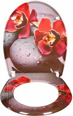 EUGAD WC-Sitz, Toilettendeckel mit Absenkautomatik rote Blume