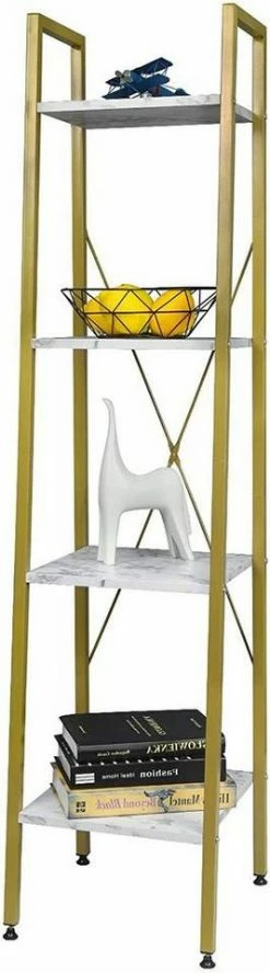 EUGAD Bücherregal, Standregal Badregal Bücherregal Küchenregal Schuhregal aus Holz und Stahl, mit 4 Ablagen, 34 x 35 x 148 cm Golden-Weißer Marmor, Schwarz Marmor, Vintage -EUGAD Verkäufe b498da39 1963 4bdb baae 09580072359d