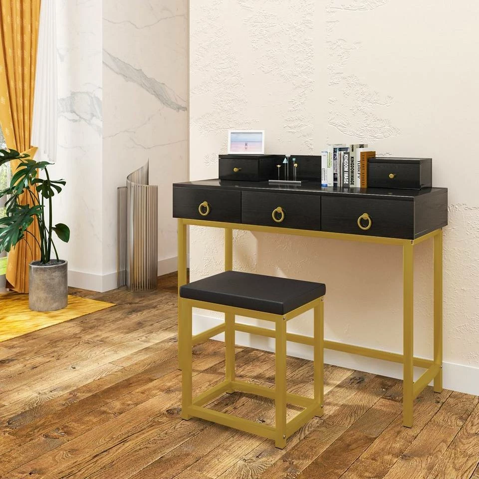 EUGAD Schminktisch (1-St), Schminktisch mit LED-Beleuchtung in 3 Farben, Kosmetiktisch mit Spiegel und Hocker, 5 Schubladen, 100x40x140cm, Modern Kosmetiktisch Weiß Schwarz, Weiß 16 EUGAD Schminktisch (1-St), Schminktisch mit LED-Beleuchtung in 3 Farben, Kosmetiktisch mit Spiegel und Hocker, 5 Schubladen, 100x40x140cm, Modern Kosmetiktisch Weiß Schwarz, Weiß – Bild 15