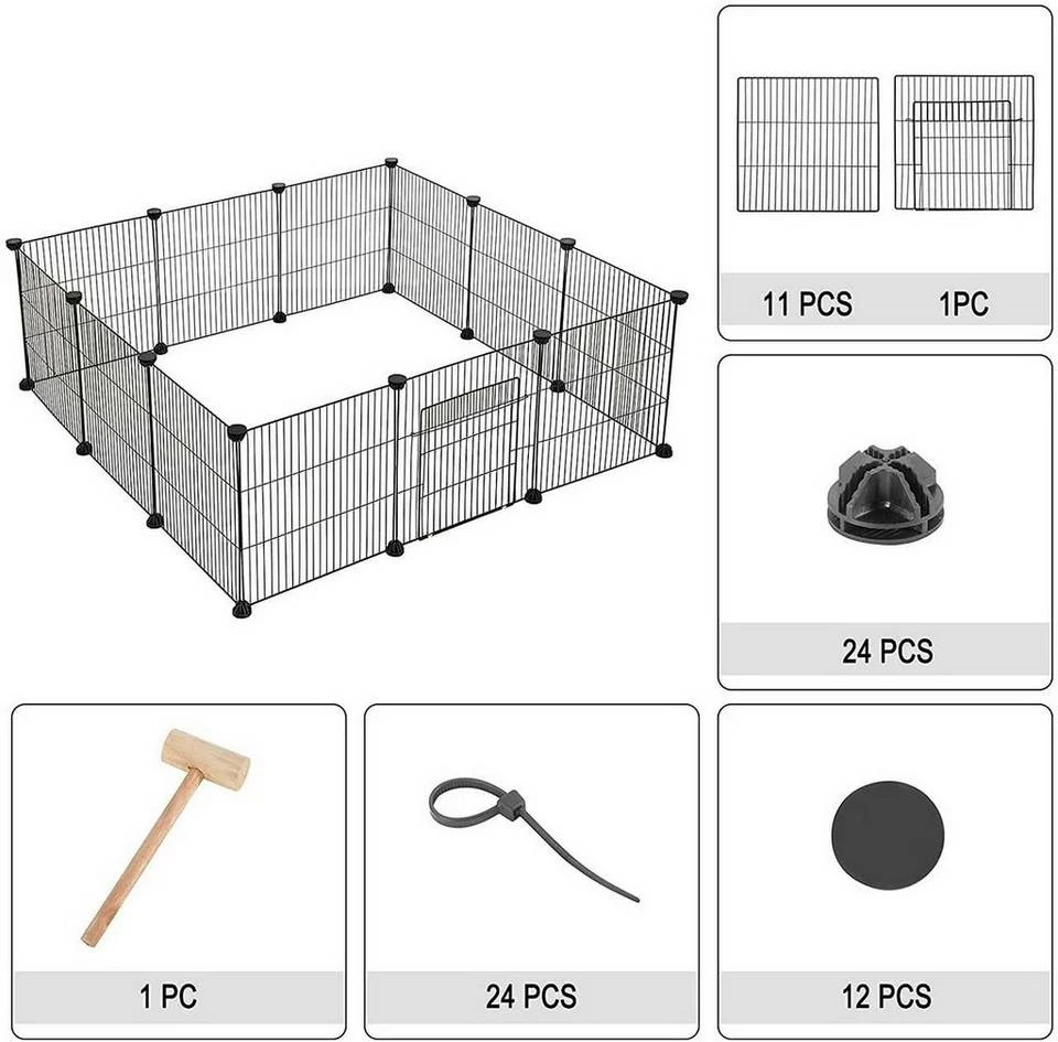 EUGAD Freigehege, Freigehege für Kaninchen Hasen Meerschweinchen Welpenauslauf Kleintiergehege Laufgitter mit Tür DIY 12 Platten Schwarz 142 x 72 x 36 cm 6 EUGAD Freigehege, Freigehege für Kaninchen Hasen Meerschweinchen Welpenauslauf Kleintiergehege Laufgitter mit Tür DIY 12 Platten Schwarz 142 x 72 x 36 cm – Bild 4
