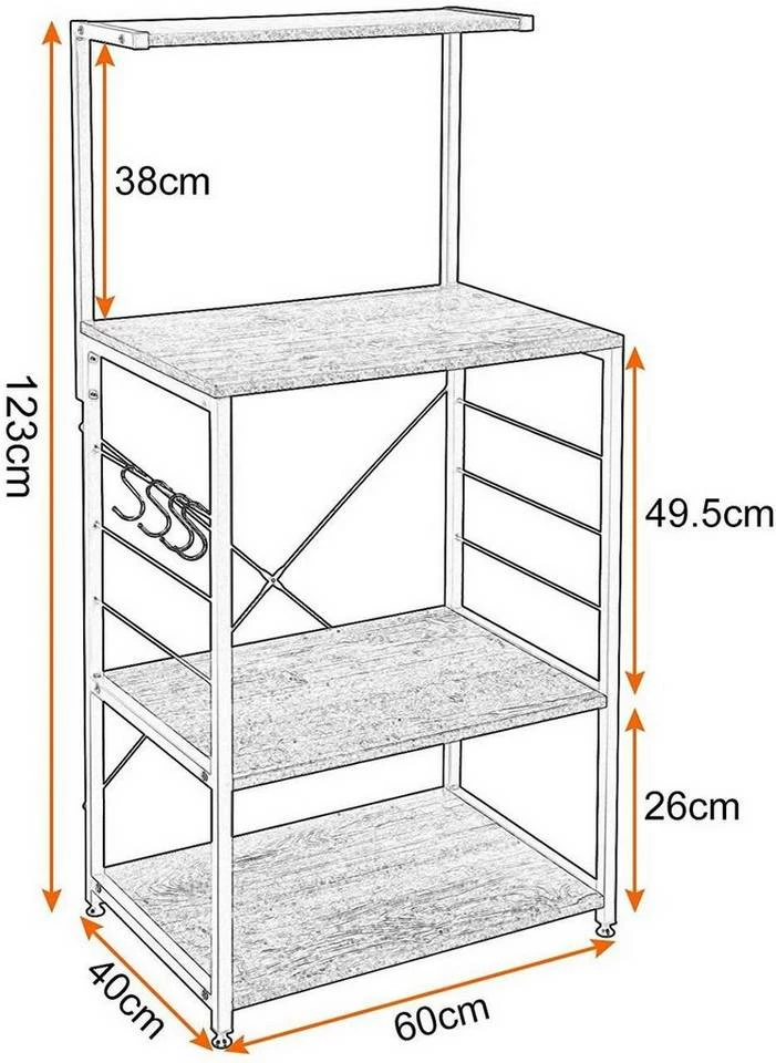 EUGAD Küchenregal, Standregal Bäckerregal mit 4 S-Haken, Industrie-Design, Vintage 4 EUGAD Küchenregal, Standregal Bäckerregal mit 4 S-Haken, Industrie-Design, Vintage – Bild 3