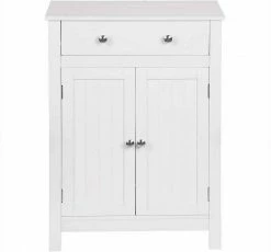 EUGAD Badkommode, Badezimmerschrank, 2 Türen, 1 Schubkasten, mit verstellbare Regalebene, MDF, Weiß