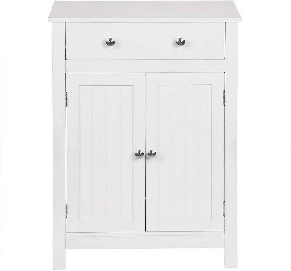 EUGAD Badkommode, Badezimmerschrank, 2 Türen, 1 Schubkasten, mit verstellbare Regalebene, MDF, Weiß 3 EUGAD Badkommode, Badezimmerschrank, 2 Türen, 1 Schubkasten, mit verstellbare Regalebene, MDF, Weiß