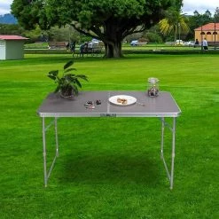 EUGAD Campingtisch, zusammenklappbar Pickniktisch, höhenverstellbar 120x60x55-62-70cm, Tischplatte aus MDF, Grau Eiche, Schwarz, Weiß -EUGAD Verkäufe ba0cd978 b7aa 5bfd 8b1d 1ad4db66ca05