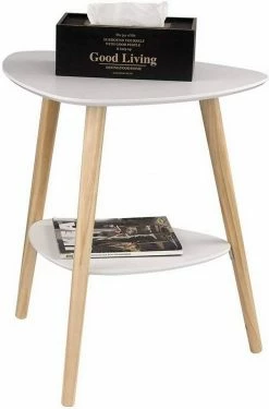 EUGAD Beistelltisch (1-St), Sofatisch Couchtisch Nachttisch Nachtkommode Nachtschrank Kaffeetisch mit 2 Ablagefäche Holzbeine MDF 50x40x55cm Weiß