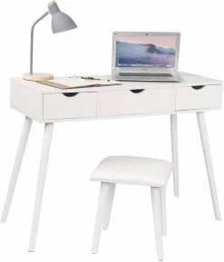 EUGAD Schminktisch, mit Aufklappbarem Spiegel, Schreibtisch mit 2 Schubladen, 100x40x75cm(L*B*H), Kosmetiktisch Computertisch mit große Tischplatte Eiche Weiß -EUGAD Verkäufe bc32699c 0d94 5048 a979 ec6b3d165465