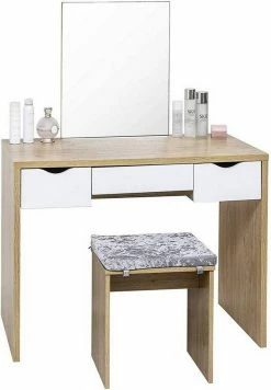 EUGAD Schminktisch, mit Hocker einem große Spiegel und 3 großen Schubladen Weiß-Eiche Eiche-Weiß, Weiß, Weiß-Eiche 35 EUGAD Schminktisch, mit Hocker einem große Spiegel und 3 großen Schubladen Weiß-Eiche Eiche-Weiß, Weiß, Weiß-Eiche -EUGAD Verkäufe bfda2a16 659c 528b ad86 2d2d17e861ba