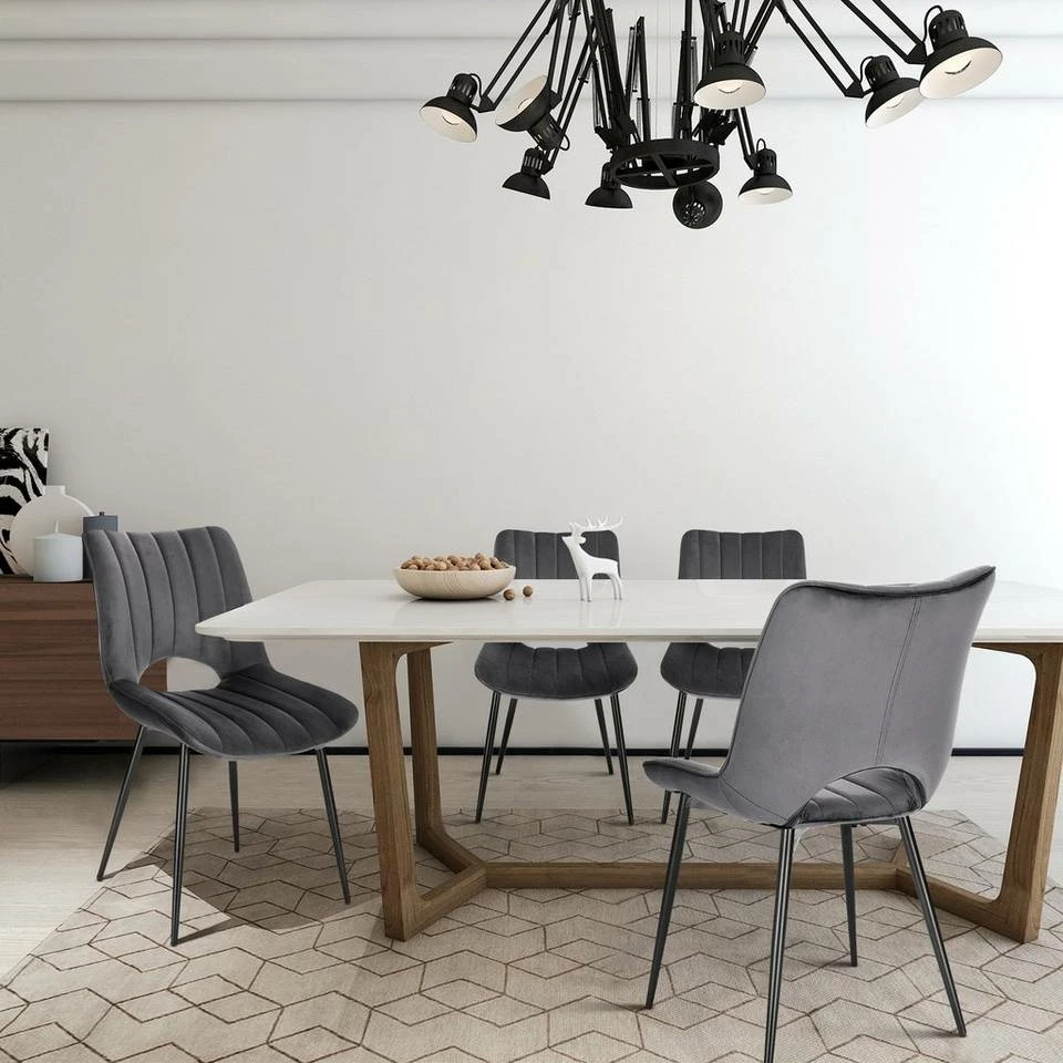 EUGAD Esszimmerstuhl (2 Stück), Küchenstuhl, Polsterstuhl, Wohnzimmerstuhl ohne Armlehne, Metallbeine, Samt, Dunkelgrau Hellgrau, Schwarz 4 EUGAD Esszimmerstuhl (2 Stück), Küchenstuhl, Polsterstuhl, Wohnzimmerstuhl ohne Armlehne, Metallbeine, Samt, Dunkelgrau Hellgrau, Schwarz – Bild 2