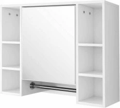 EUGAD Spiegelschrank Hängeschrank mit 8 Ablagen mit Tür 80x20x60cm Weiß