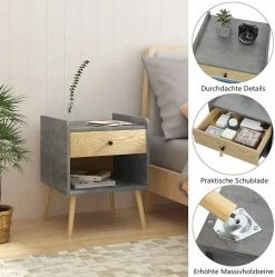 EUGAD Nachttisch (1-St), Nachtkommode, Kommode mit Schubladen und Ablagefach, Nachtschrank Industrial-Design Beistelltisch einfach Aufbau, für Schlafzimmer, Wohnzimmer Grau + Helle Eiche -EUGAD Verkäufe c539e2bd 669c 47f5 bcfa 318f74ee9d7c