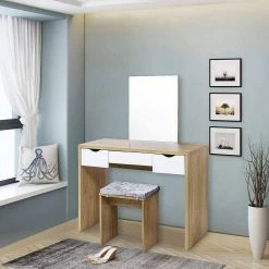 EUGAD Schminktisch, mit Hocker einem große Spiegel und 3 großen Schubladen Weiß-Eiche Eiche-Weiß, Weiß, Weiß-Eiche 33 EUGAD Schminktisch, mit Hocker einem große Spiegel und 3 großen Schubladen Weiß-Eiche Eiche-Weiß, Weiß, Weiß-Eiche -EUGAD Verkäufe c64cdfd8 ea08 523c a676 fe5c6c77e336