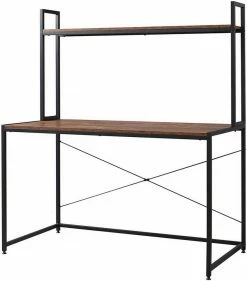 EUGAD Schreibtisch, PC-Tisch Bürotisch Arbeitstisch mit Bücherregal Holz 120x60x140 cm Schwarz-Marmor Schwarz-Vintage