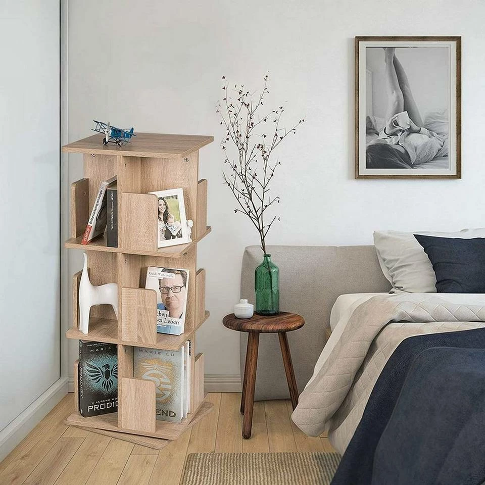 EUGAD Bücherregal, Raumteiler Standregal mit 3 Ebenen, 360° frei drehbar, MDF, Natur 4 EUGAD Bücherregal, Raumteiler Standregal mit 3 Ebenen, 360° frei drehbar, MDF, Natur – Bild 2