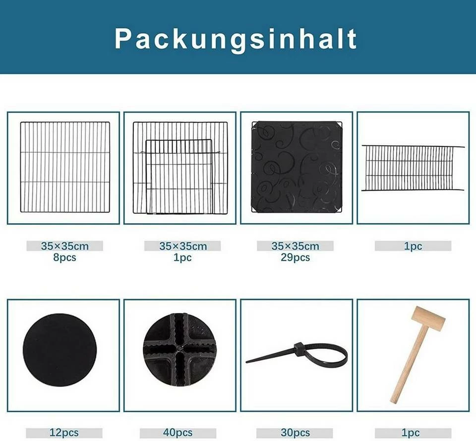 EUGAD Freigehege, mit Bodenplatten Kaninchen Hasen Meerschweinchen Welpenauslauf Laufgitter mit Tür&Treppe Doppelstöckig DIY Schwarz 38 Platten (35x35cm/Platte) 145x75x75 cm 7 EUGAD Freigehege, mit Bodenplatten Kaninchen Hasen Meerschweinchen Welpenauslauf Laufgitter mit Tür&Treppe Doppelstöckig DIY Schwarz 38 Platten (35x35cm/Platte) 145x75x75 cm – Bild 6