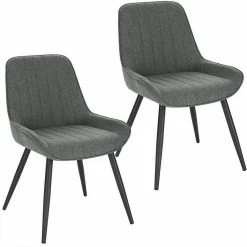 EUGAD Polsterstuhl (2 Stück), Esszimmerstühle aus Leinen mit stabilen Metallbeinen, mit Rückenlehne und gepolsterter Sitzfläche Dunkelgrau, Hellgrau