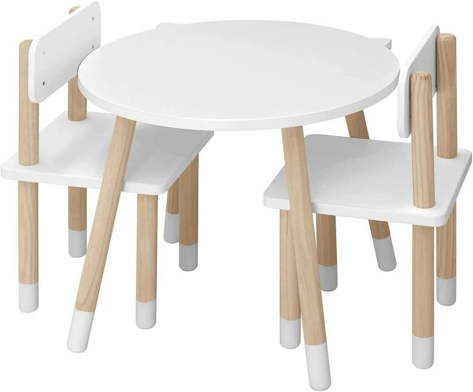 EUGAD Sitzgruppe, Kindertisch mit Stühle, 3tlg. Kindersitzgruppe Kindermöbel, 1 Kindertisch und 2 Kinderstühlen Tischset rund in Katzenform aus MDF und Kiefernholz im Kinderzimmer, Weiß 5 EUGAD Sitzgruppe, Kindertisch mit Stühle, 3tlg. Kindersitzgruppe Kindermöbel, 1 Kindertisch und 2 Kinderstühlen Tischset rund in Katzenform aus MDF und Kiefernholz im Kinderzimmer, Weiß – Bild 4