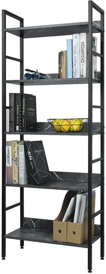 EUGAD Bücherregal, 1-tlg., Standregal, Küchenregal, 5 offenen Regalebenen, MDF, Metall, Schwarz Marmor Golden-Weißer Marmor, Vintage 6 EUGAD Bücherregal, 1-tlg., Standregal, Küchenregal, 5 offenen Regalebenen, MDF, Metall, Schwarz Marmor Golden-Weißer Marmor, Vintage – Bild 4