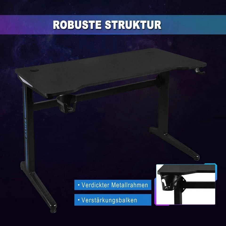 EUGAD Gamingtisch, Gaming Tisch mit LED 120x60cm Ergonomischer Schwarz Computertisch Schreibtisch PC Tisch mit Kabelmanagement Becherhalter Kopfhörerhalterung 7 EUGAD Gamingtisch, Gaming Tisch mit LED 120x60cm Ergonomischer Schwarz Computertisch Schreibtisch PC Tisch mit Kabelmanagement Becherhalter Kopfhörerhalterung – Bild 6