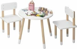 EUGAD Sitzgruppe, Kindertisch mit Stühle, 3tlg. Kindersitzgruppe Kindermöbel, 1 Kindertisch und 2 Kinderstühlen Tischset rund in Katzenform aus MDF und Kiefernholz im Kinderzimmer, Weiß