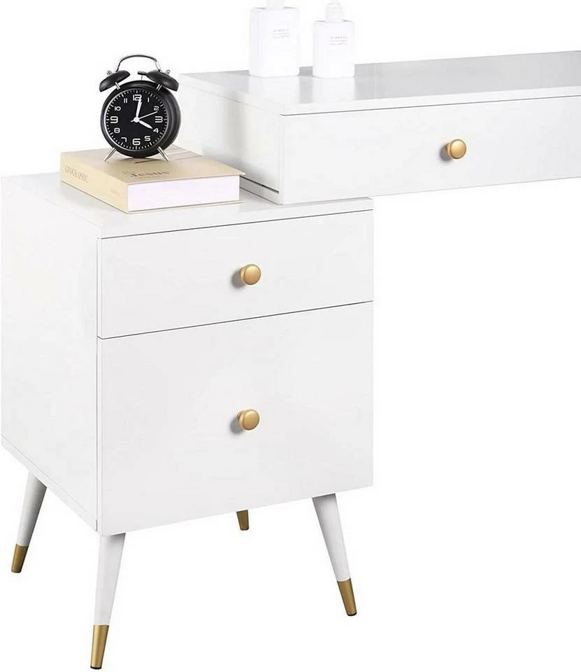 EUGAD Schminktisch (1-St), Schminktisch mit Hocker und Spiegel, Frisiertisch mit 4 Schubladen und Kosmetiktisch Frisierkommode für Schlafzimmer, Weiß Gold 11 EUGAD Schminktisch (1-St), Schminktisch mit Hocker und Spiegel, Frisiertisch mit 4 Schubladen und Kosmetiktisch Frisierkommode für Schlafzimmer, Weiß Gold – Bild 9