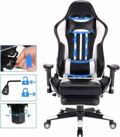 EUGAD Gaming-Stuhl (1 Stück), Racing Stuhl mit Fußstütze Racing Stuhl Drehstuhl Bürostuhl Schreibtischstuhl PC Stuhl mit Wippfunktion Höhenverstellbar Kunstleder Rot Grau, Weiß -EUGAD Verkäufe d0bd3370 e080 5d25 81bb 3cf00c1ae196
