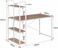 EUGAD Schreibtisch, Bürotisch mit Ablage Holz Stahl 120x64x120cm (BxTxH) Hell Eiche+schwarz Dunkel Buche-Schwarz, Hell Eiche-Schwarz, Hell Eiche-Wei&szlig; -EUGAD Verkäufe d0d16cca 20aa 5162 b0a9 ae1ad21969ef