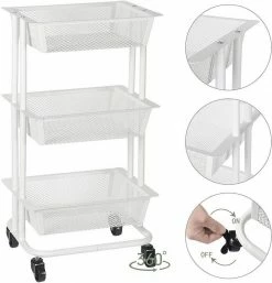 EUGAD Beistellwagen »0030CC«, Rollwagen Küchewagen 3 Gitterkörbe, Rolle mit Bremse 40x76x30 cm Weiß -EUGAD Verkäufe d1b95853 b5d7 5517 9092 7bd36ca721c8