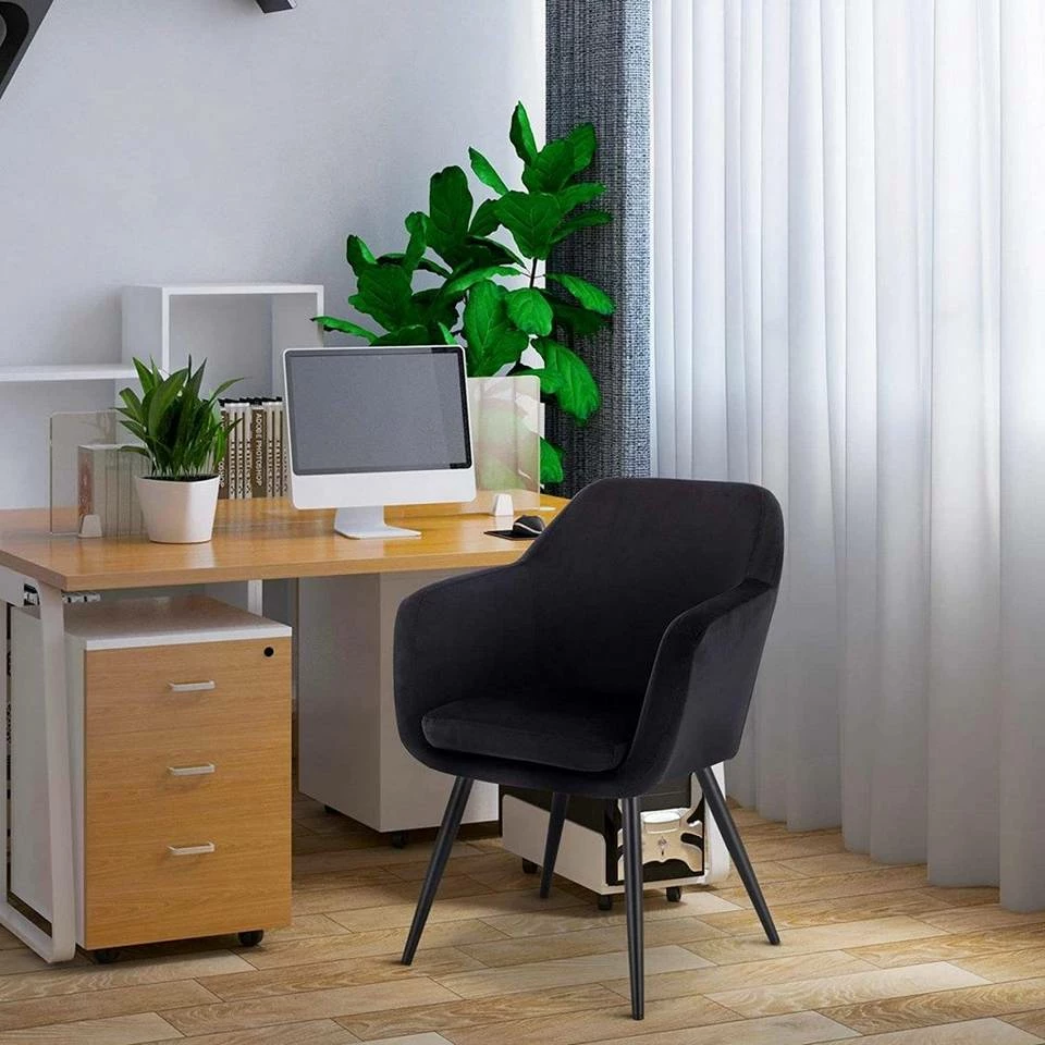 EUGAD Polsterstuhl (1 Stück), Küchenstuhl Samt Stuhl Sessel mit Armlehne, Metallbeine, für Esszimmer Wohnzimmer, Schwarz Dunkelgrau 4 EUGAD Polsterstuhl (1 Stück), Küchenstuhl Samt Stuhl Sessel mit Armlehne, Metallbeine, für Esszimmer Wohnzimmer, Schwarz Dunkelgrau – Bild 2