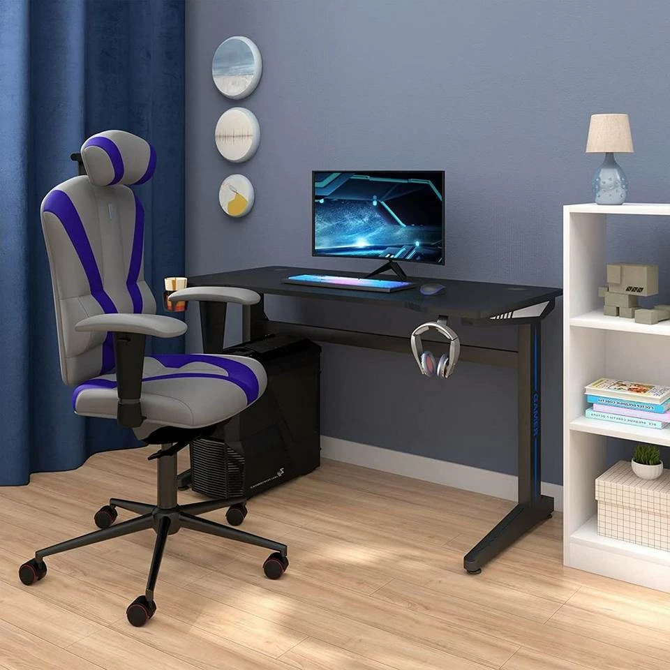 EUGAD Gamingtisch, Gaming Tisch mit LED 120x60cm Ergonomischer Schwarz Computertisch Schreibtisch PC Tisch mit Kabelmanagement Becherhalter Kopfhörerhalterung 2 EUGAD Gamingtisch, Gaming Tisch mit LED 120x60cm Ergonomischer Schwarz Computertisch Schreibtisch PC Tisch mit Kabelmanagement Becherhalter Kopfhörerhalterung