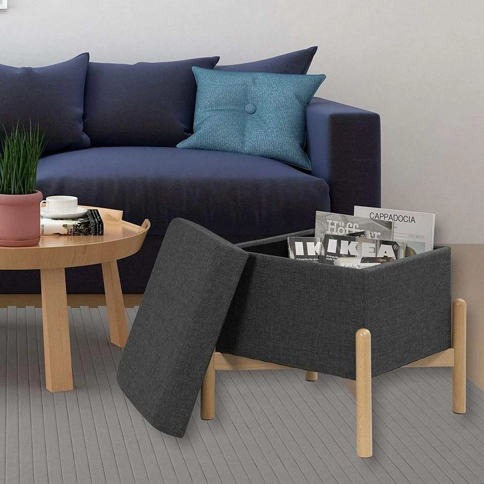 EUGAD Sitzhocker, Polsterhocker Sitztruhe bis 150kg belastbar, mit Stauraum, Deckel Abnehmbar Holzbeine Dunkelgrau Hellgrau 3 EUGAD Sitzhocker, Polsterhocker Sitztruhe bis 150kg belastbar, mit Stauraum, Deckel Abnehmbar Holzbeine Dunkelgrau Hellgrau – Bild 2