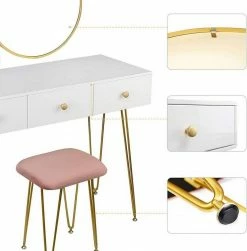 EUGAD Schminktisch, Kosmetiktisch mit 3 Schubladen, Frisiertisch aus MDF und Massivholz, 100x40x79cm, Weiß-Golden 15 EUGAD Schminktisch, Kosmetiktisch mit 3 Schubladen, Frisiertisch aus MDF und Massivholz, 100x40x79cm, Weiß-Golden -EUGAD Verkäufe d47ec85e 0c49 54d1 a66a b9040507afb0