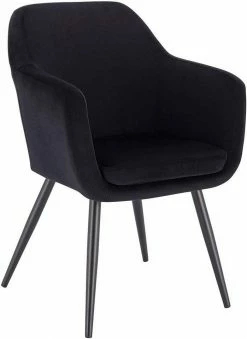 EUGAD Polsterstuhl (1 Stück), Küchenstuhl Samt Stuhl Sessel mit Armlehne, Metallbeine, für Esszimmer Wohnzimmer, Schwarz Dunkelgrau