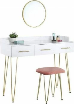 EUGAD Schminktisch, mit 3 Schubladen Tischplatte 100x40cm, Kosmetiktisch für Schlafzimmer, Weiß -EUGAD Verkäufe d4bde193 58df 44b7 a784 b3ae5039fd8d