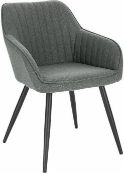 EUGAD Esszimmerstuhl, Küchenstuhl aus Leinen mit Armlehne Dunkelgrau, Hellgrau